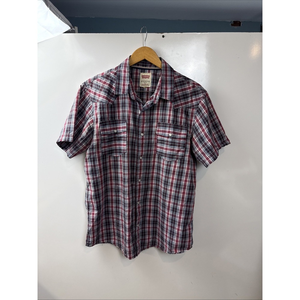 Levi's Modern Pearl Snap Button Up Short Sleeve Collared Plaid Red Men's Large